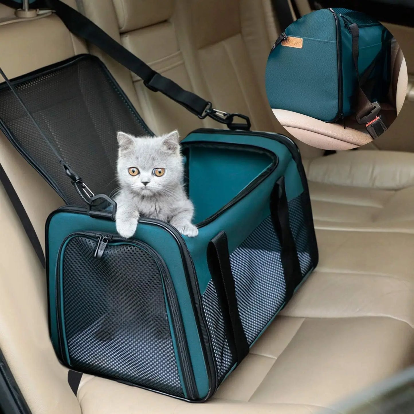 Portable Foldable Cat Carrier, Soft-Sided Pet Bag for Dogs & Cats up to 22 lbs, Airline Approved Travel Puppy Carrier with Two