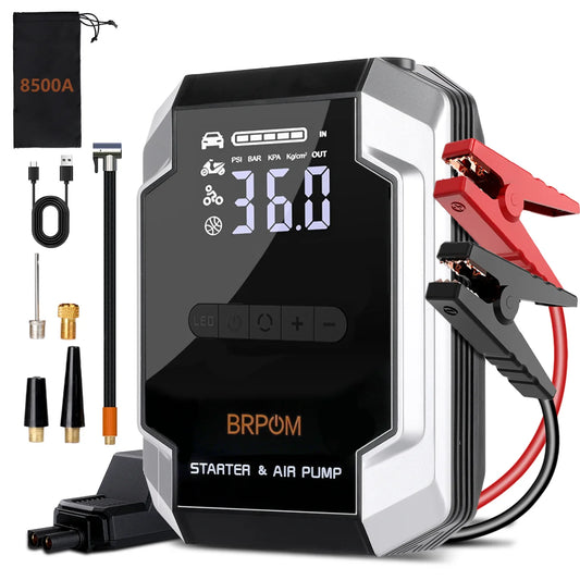 BRPOM 8500A Jump Starter 26800mAh With Air Compressor