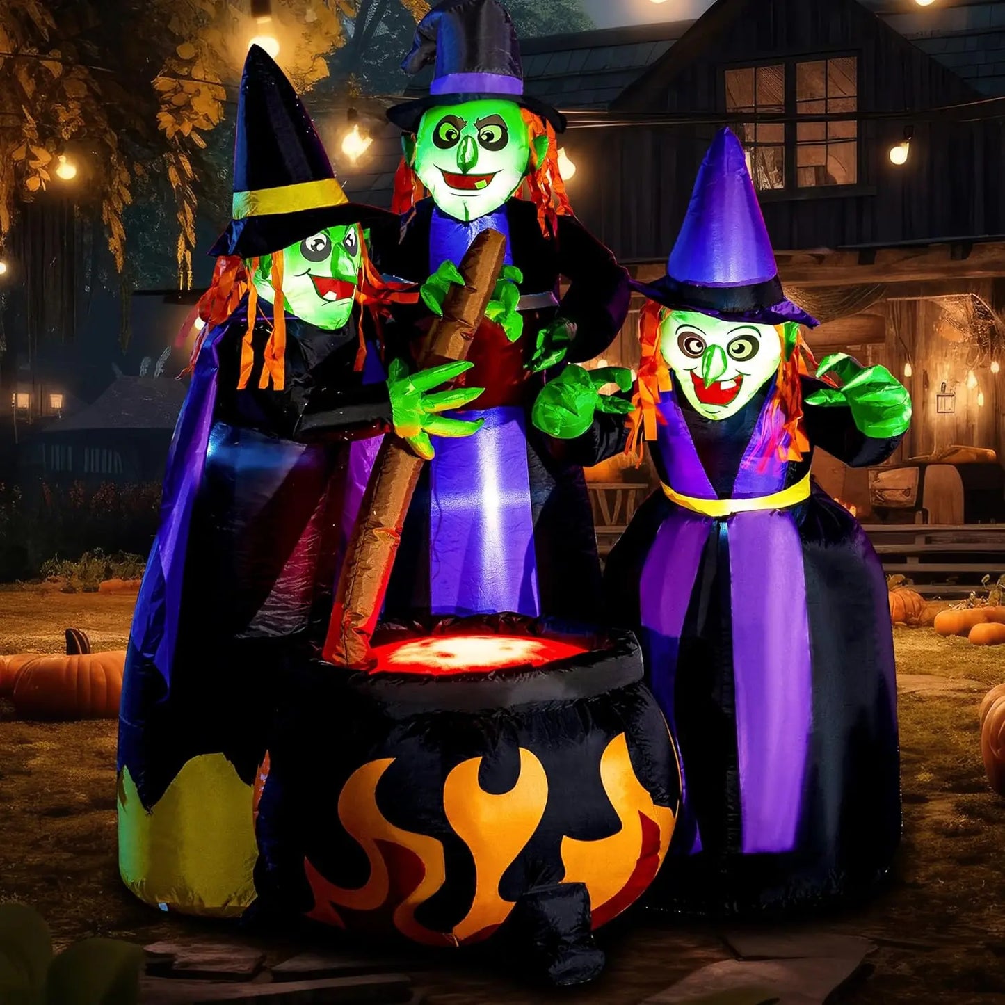 Joyfy 6ft Halloween Inflatable Witches Outdoor Cauldron Pot Large Decorations with Flame Light for Halloween Decoration