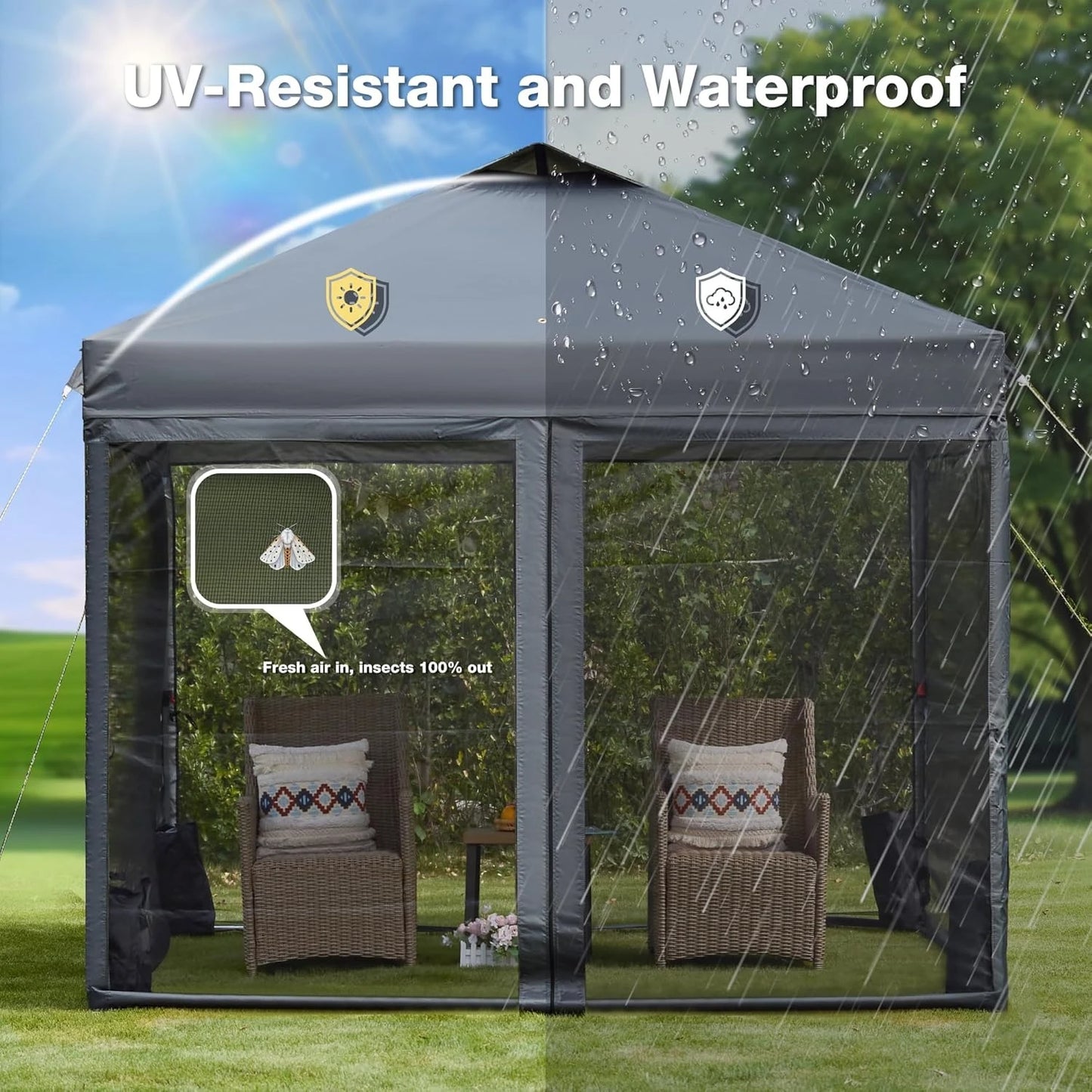 10x10 Pop Up Canopy Tent with Mosquito Netting, Outdoor Portable Screen Tent for Yard, Party, Camping and Picnic, 3, Customized