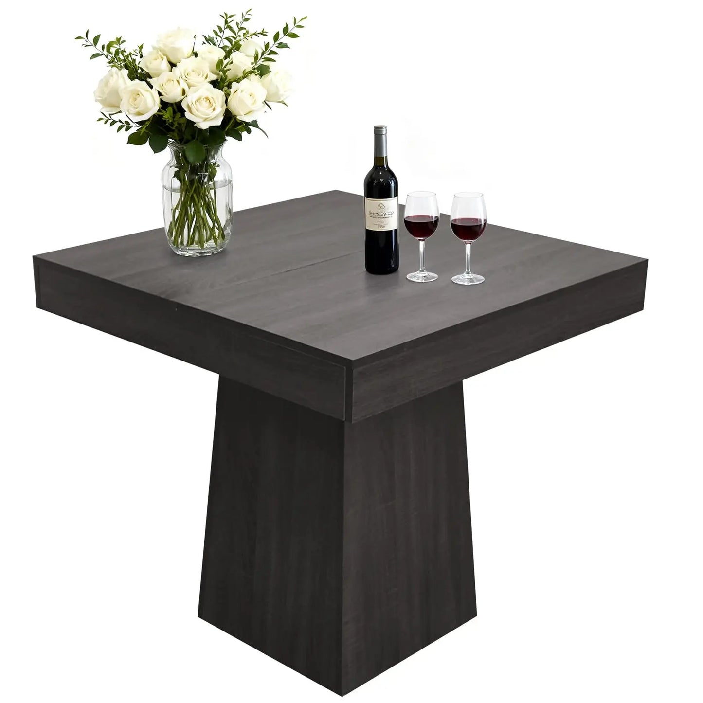 31.5in Square Dining Table For 4, Farmhouse Wood Pedestal Kitchen Table For Apartment, Small Dining Room, Cafe, 29.7in High