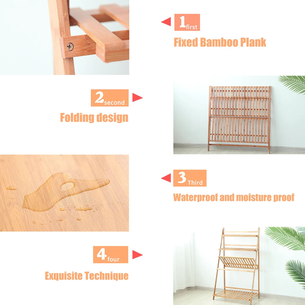 Three Tier Bamboo Plant Stand Shelf For Indoor Outdoor Display