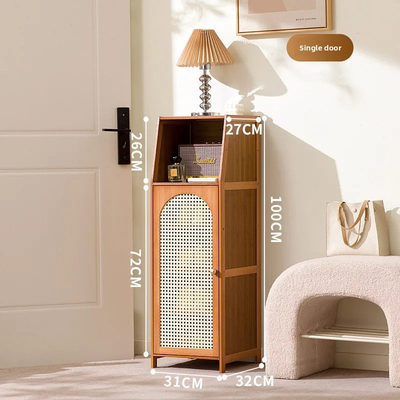 Bamboo Floor To Ceiling Bookshelf Storage Cabinet With Door