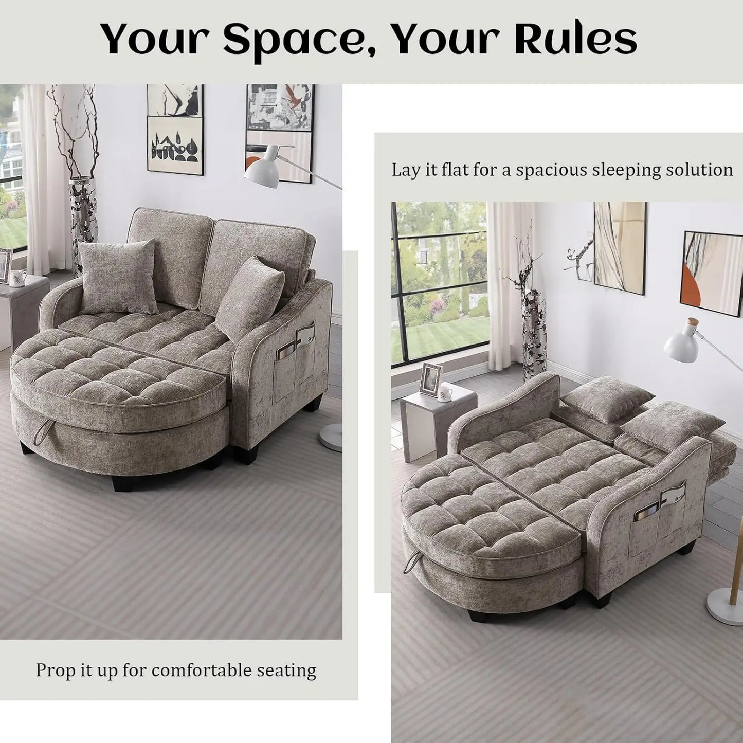 Oversized Curved Chaise Lounge Chair With Ottoman Chenille