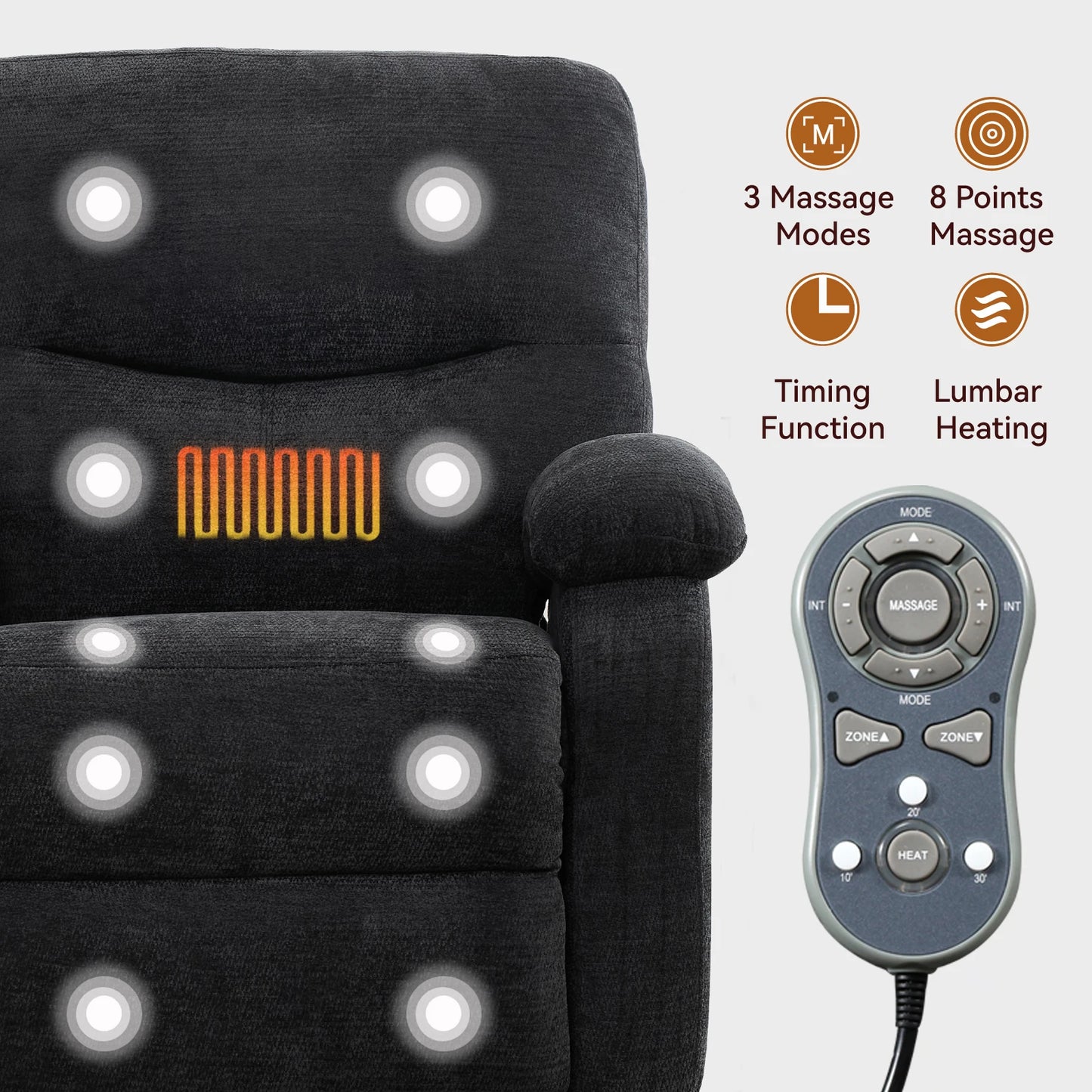 Power Lift Recliner Chair Massage Chair 360 Swivel Rocker Chair for Adults, 8 Vibrating Nodes