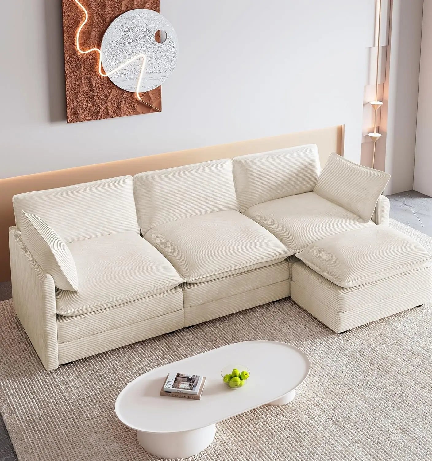 Modern Modular Cloud Sectional Sofa With Movable Ottoman