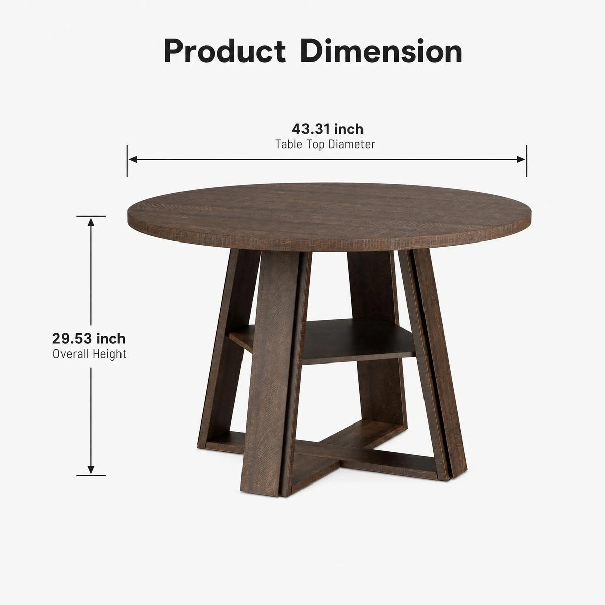 HiMISS Modern Farmhouse Pedestal Dining Table With Storage Shelf