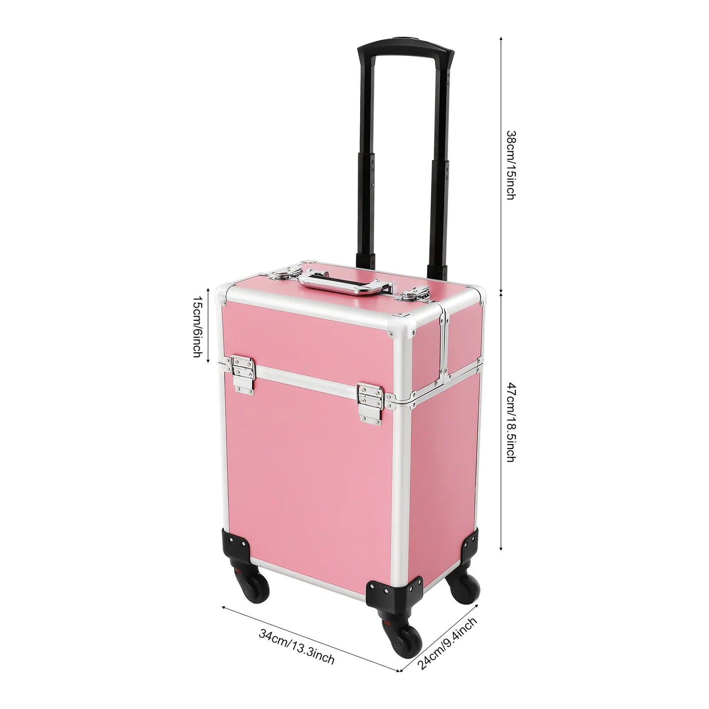 NEWEST Cosmetic Case Trolley with Locks, Professional Rolling Makeup Train Case with Drawers, Large Cosmetic Trolley Cosmetics Storage Organizer for Travel Makeup / Nail Art / Hair Styling, (Pink)