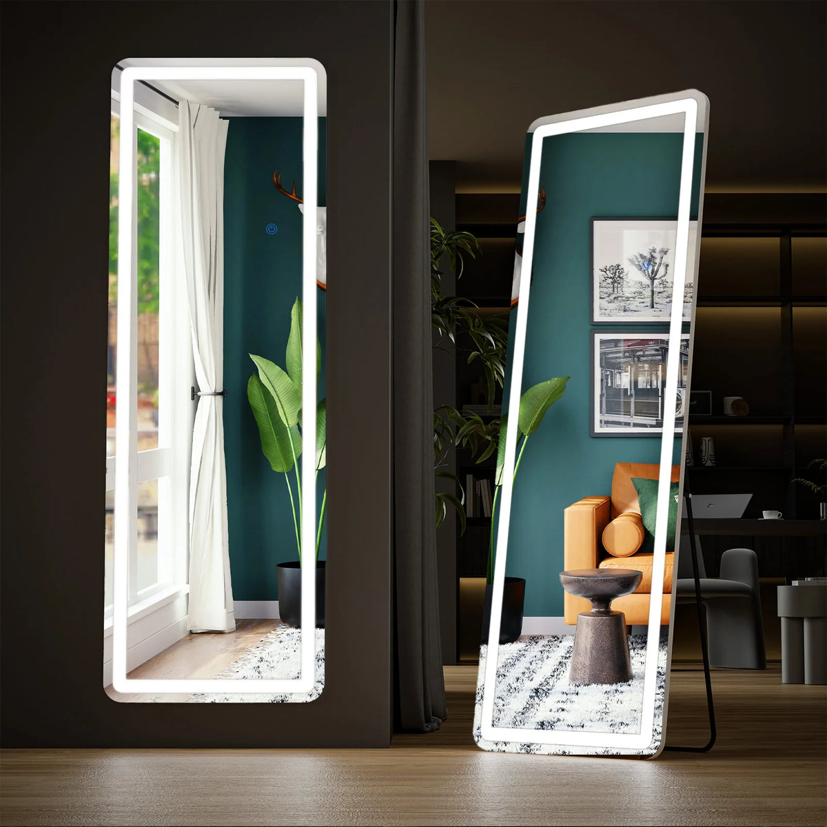 JHK LED Full Length Mirror With Stand Tempered Glass Frame