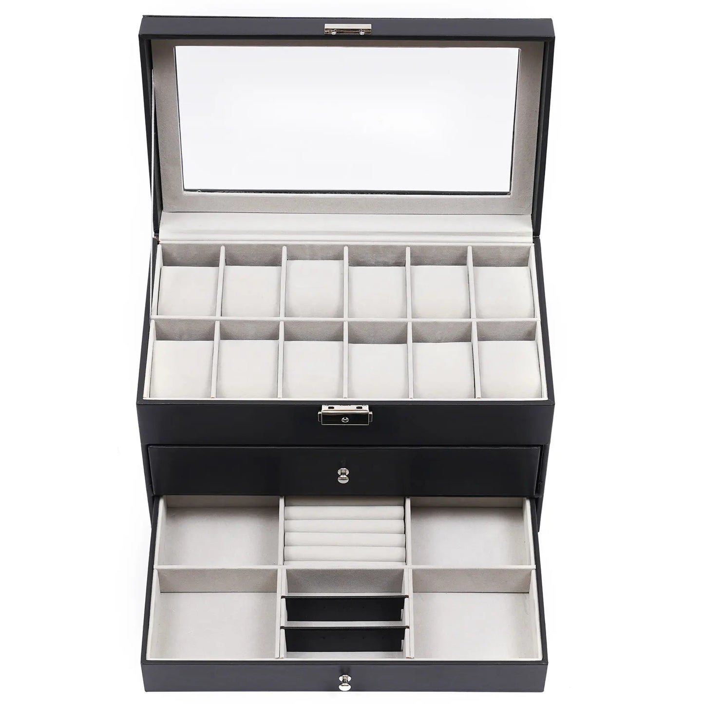 12 Compartments Watch Storage Display BoxGlasses Case, Jewelry Box Organizer Watch Showcase Soft PU