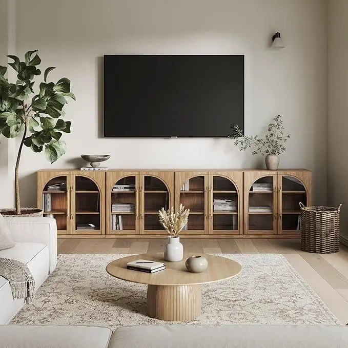 Belleze Modern Arched Sideboard With Glass Door And Storage Shelves