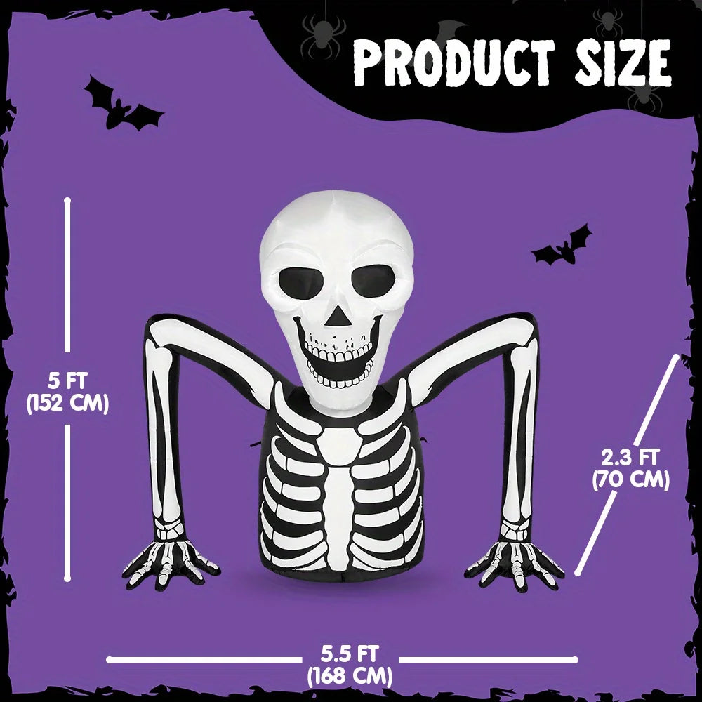 5.5 FT Long Skeleton Halloween Inflatables Outdoor Decorations Halloween Decor Blow Up Yard Decorations with LEDs Inflatable Skeleton Ground Breaker for Outside Lawn Garden Decor