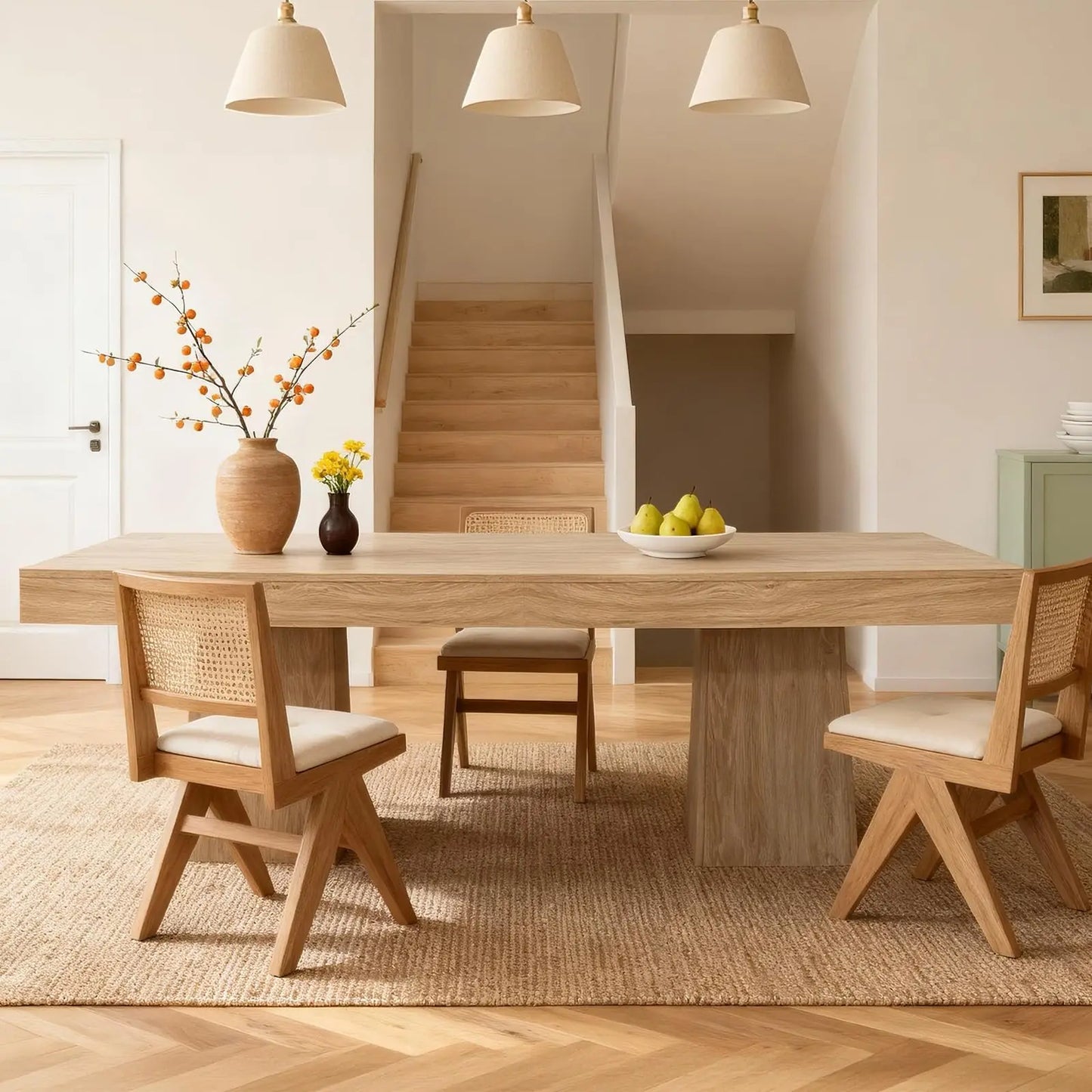 31.5in Square Dining Table For 4, Farmhouse Wood Pedestal Kitchen Table For Apartment, Small Dining Room, Cafe, 29.7in High