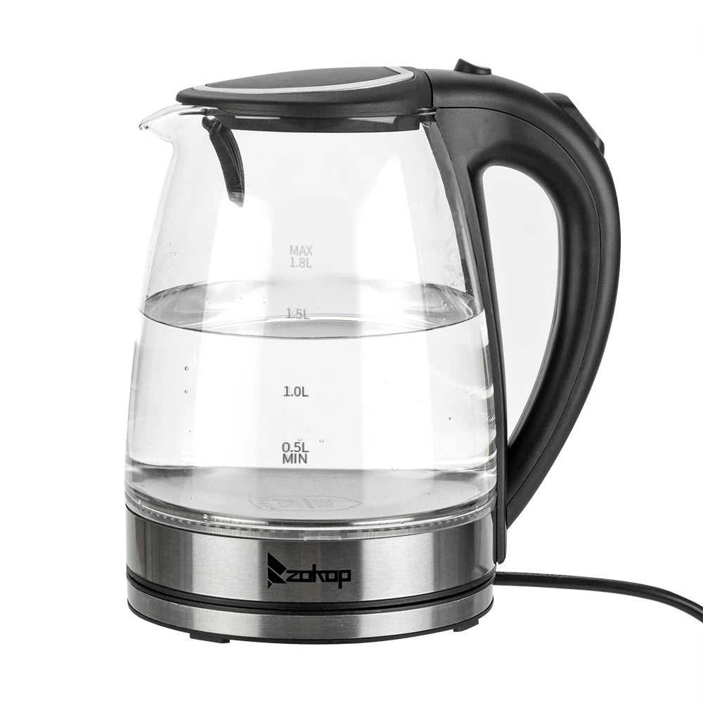 ZOKOP Electric Glass Kettle Auto Shut Off With LED Base