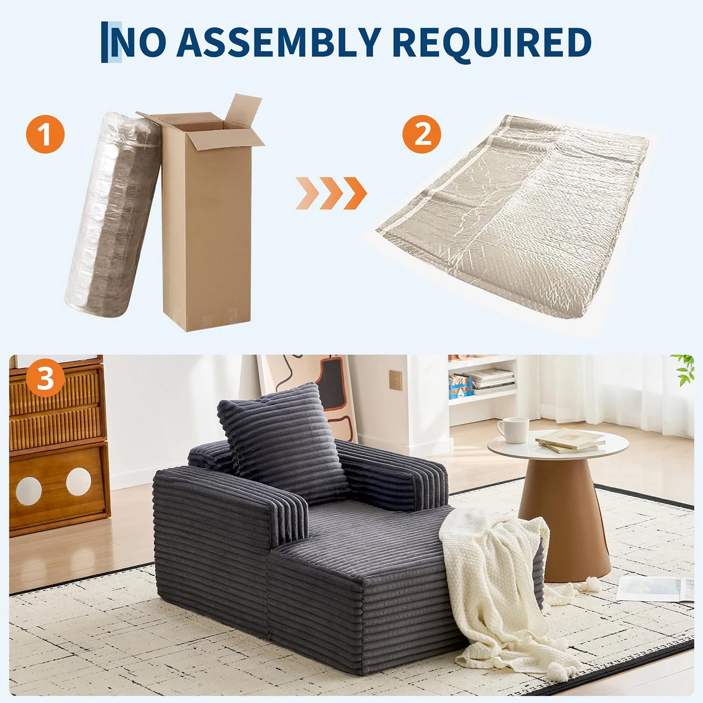 HobbyLane Cloud Chaise Lounge Sofa With Wide Armrests And Pillow