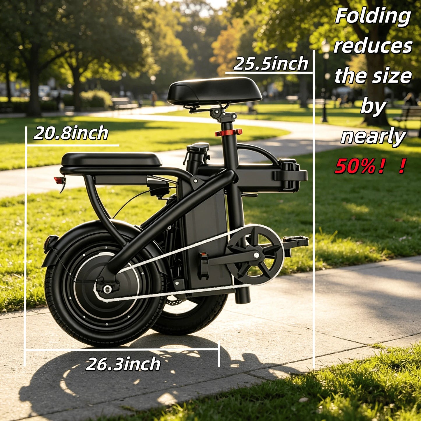 Electric Bike with 48V Battery & Brushless Motor, 15-25 MPH Folding E-Bike for Adults, Lightweight Commuter E-Bike