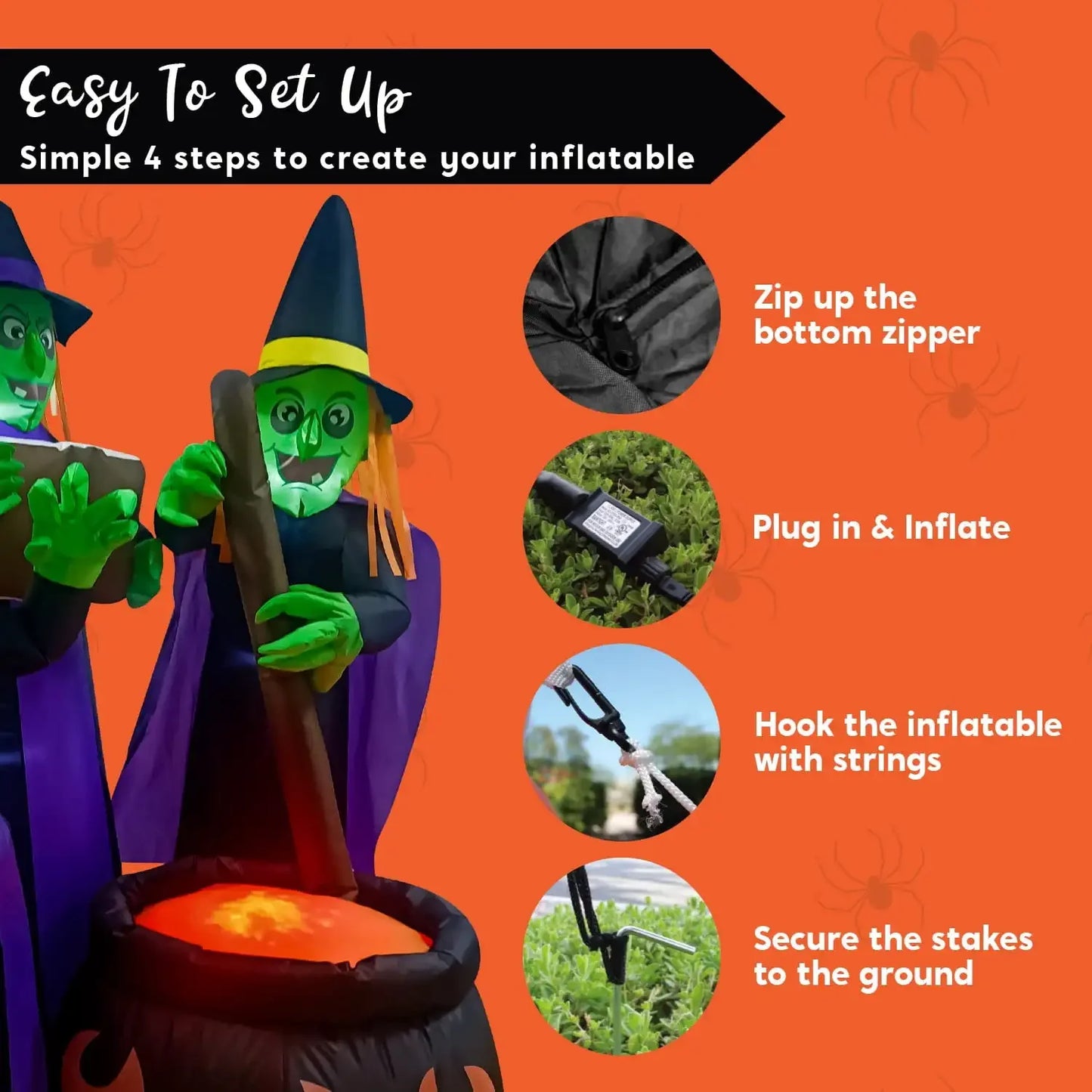 Joyfy 6ft Halloween Inflatable Witches Outdoor Cauldron Pot Large Decorations with Flame Light for Halloween Decoration