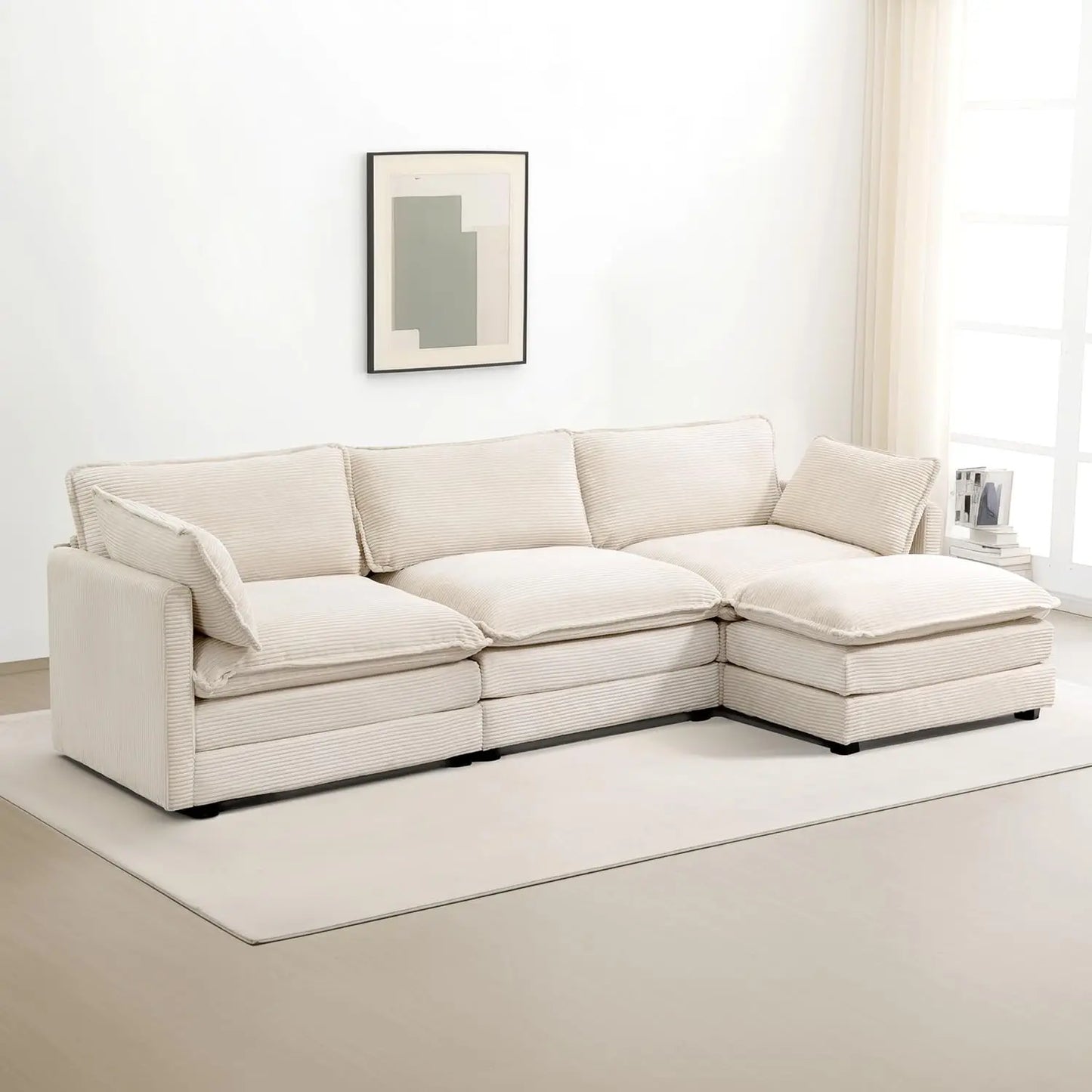 Modern Modular Cloud Sectional Sofa With Movable Ottoman