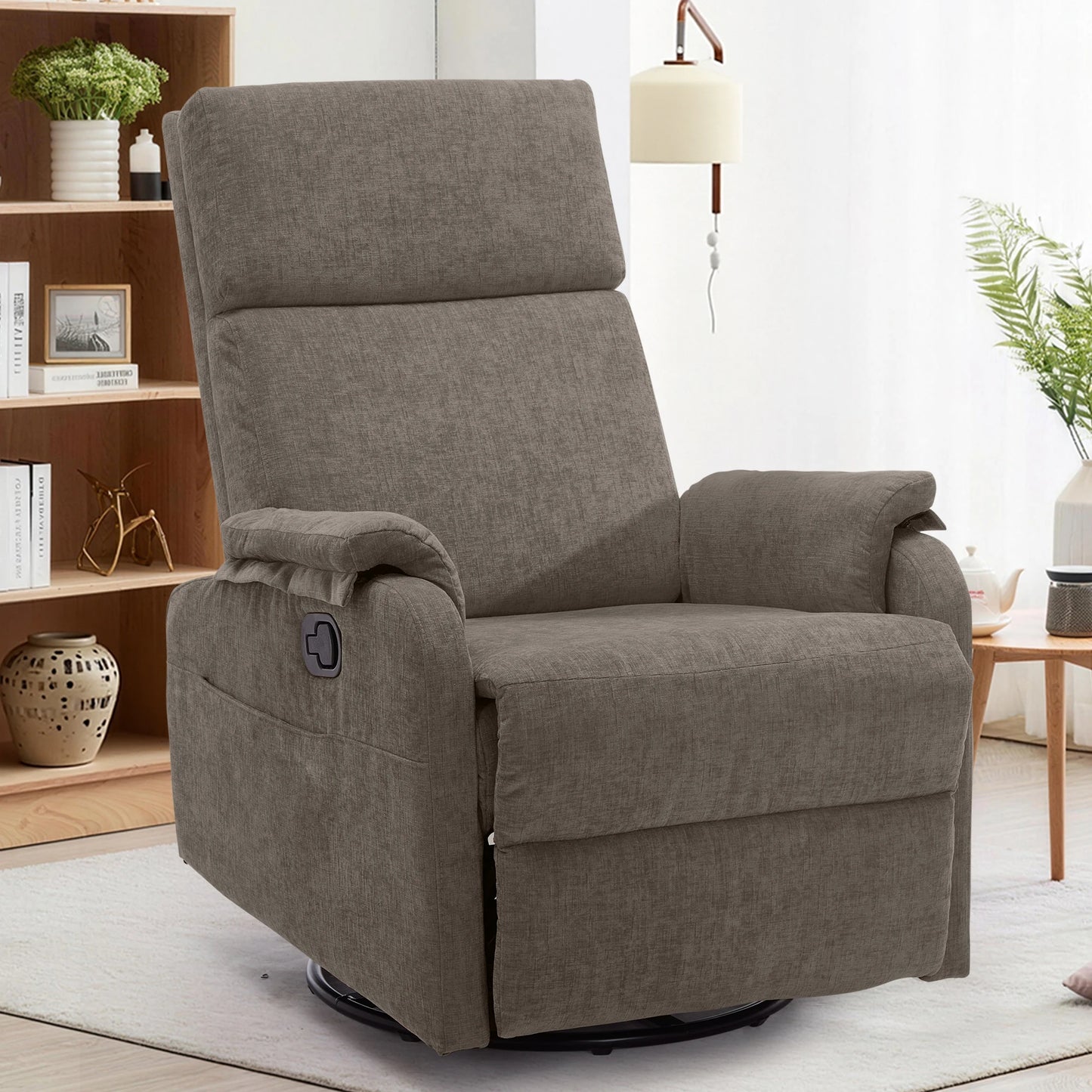 Korser Adult Ergonomic Manual Rocking Recliner Chair, Modern Minimal Fabric Adjustable Armchair with USB and Type-C Charging Ports