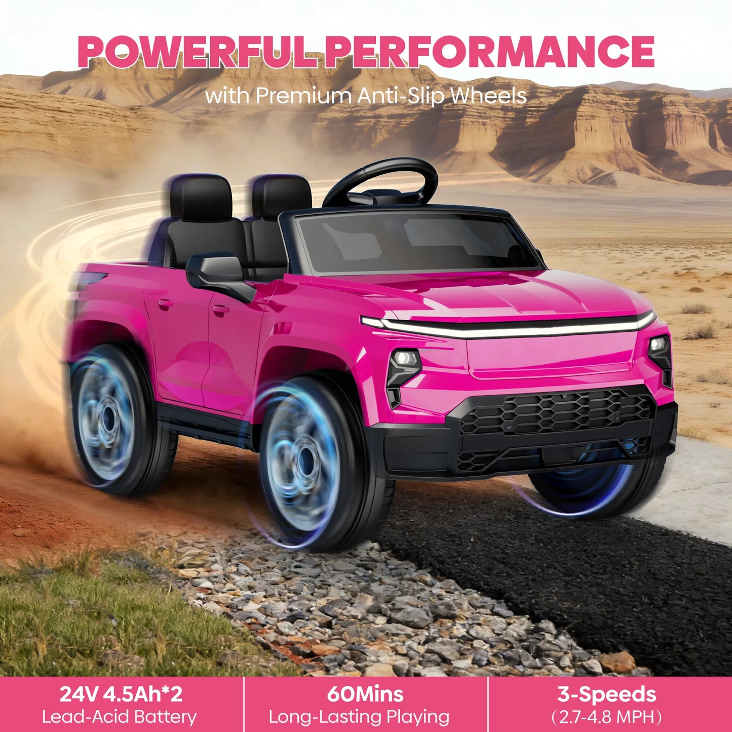 24V Ride-On Toys, Licensed Chevrolet Silverado LT Trail Boss Ride-On Truck, 2-Seater Electric Car for Kids with Remote Control, Safety Belt, Truck Bed Storage, LED Lights & Music