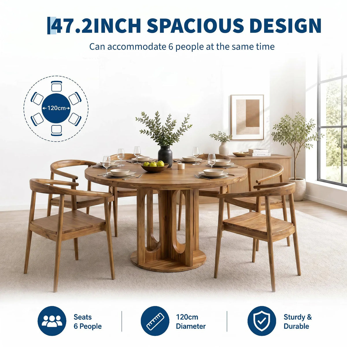 HiMISS Modern Round Dining Table With Open Arch Pedestal Base