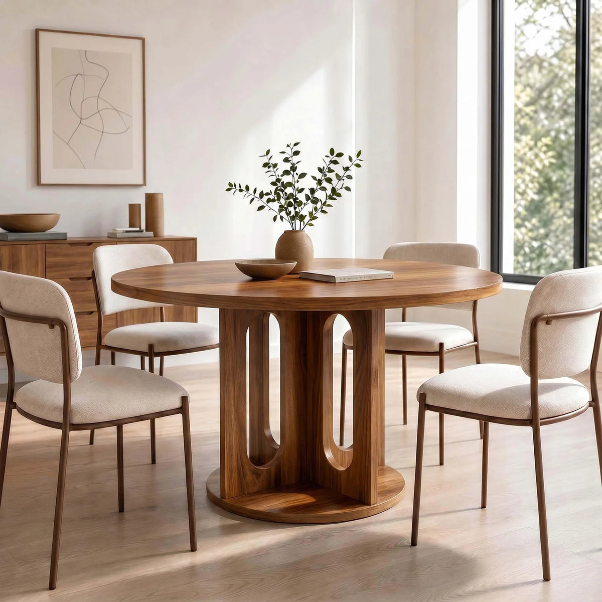 HiMISS Modern Round Dining Table With Open Arch Pedestal Base