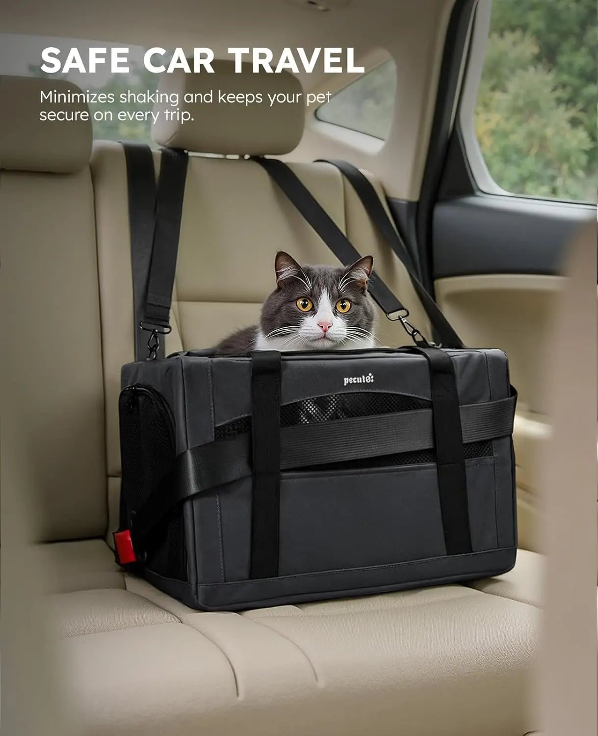 Cat Carrier for Car Travel, Soft-Sided Pet Carrier with Anxiety Relief Partition & Steel Frame, Safe Travel Bag for Cats Up to