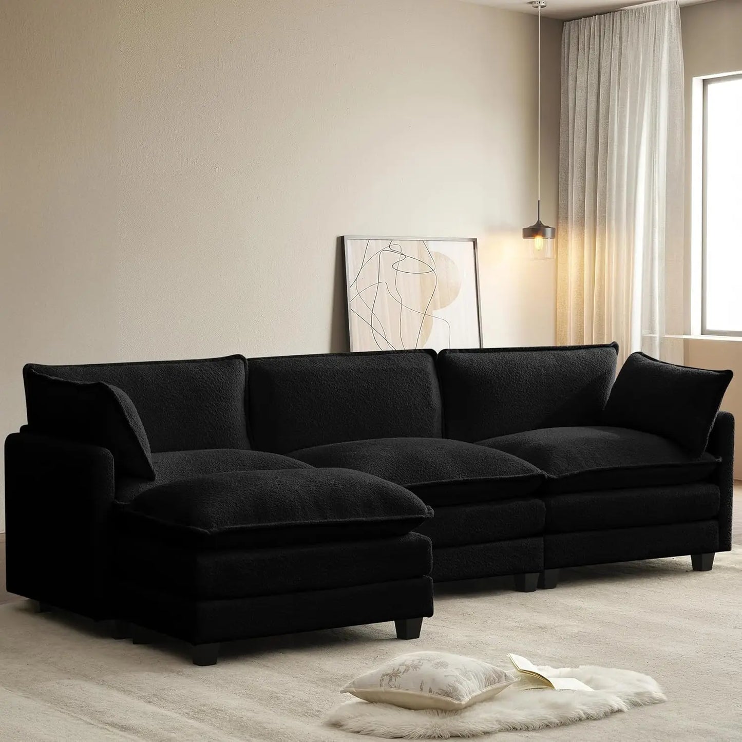 Modern Modular Cloud Sectional Sofa With Movable Ottoman