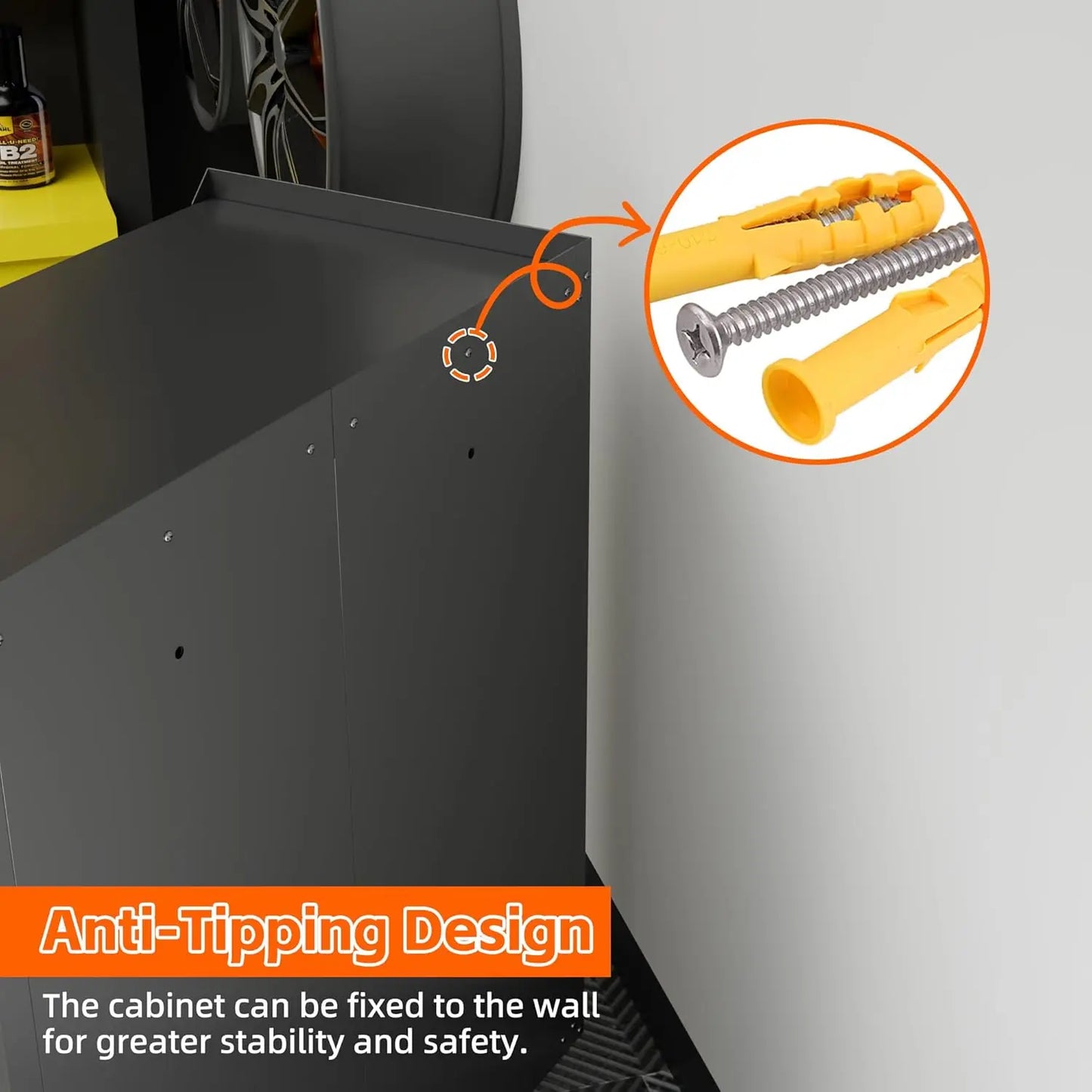 KAIKEEQLI Locking Garage Storage Cabinet On Wheels With Pegboard