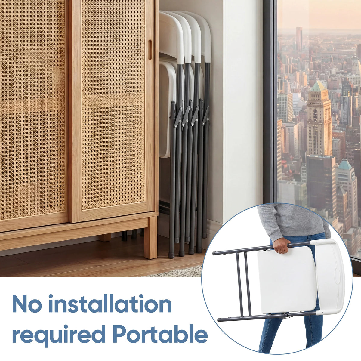 JHK Stackable Folding Chairs With Ergonomic Back for Home Dining Sets