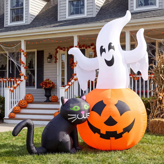 Joyfy Lighted Ghost On Pumpkin Halloween Inflatable Outdoor Decoration