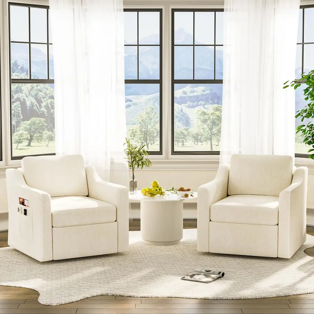 360° Swivel Accent Chair Set o 2, Large Comy Reading Chairs, Square Single-Seat Armchair Upholstered Soa or Reading, Nursery, Li