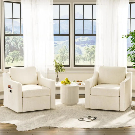 360° Swivel Accent Chair Set o 2, Large Comy Reading Chairs, Square Single-Seat Armchair Upholstered Soa or Reading, Nursery, Li
