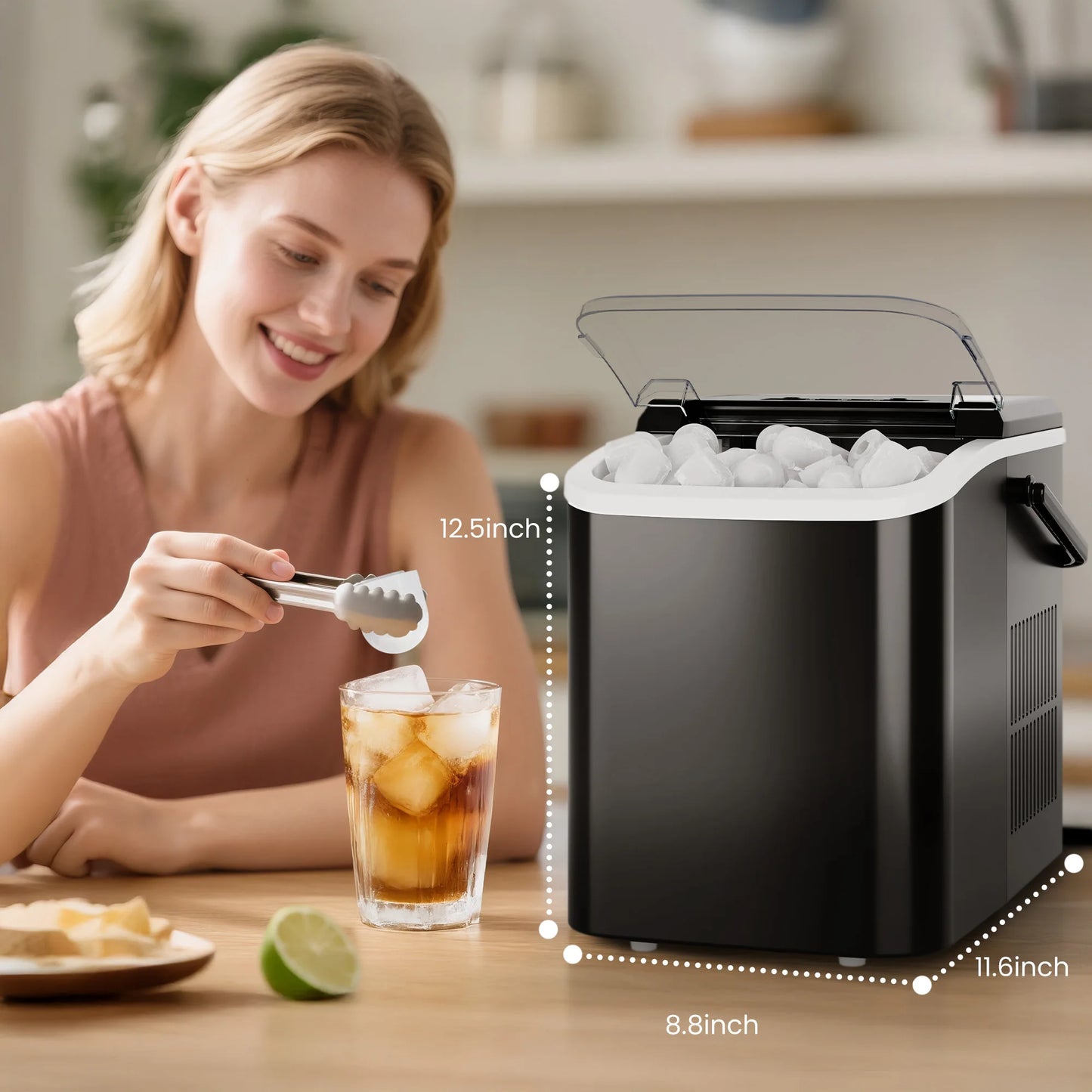 JHK Portable Ice Maker Countertop Bullet Ice 9 Cubes