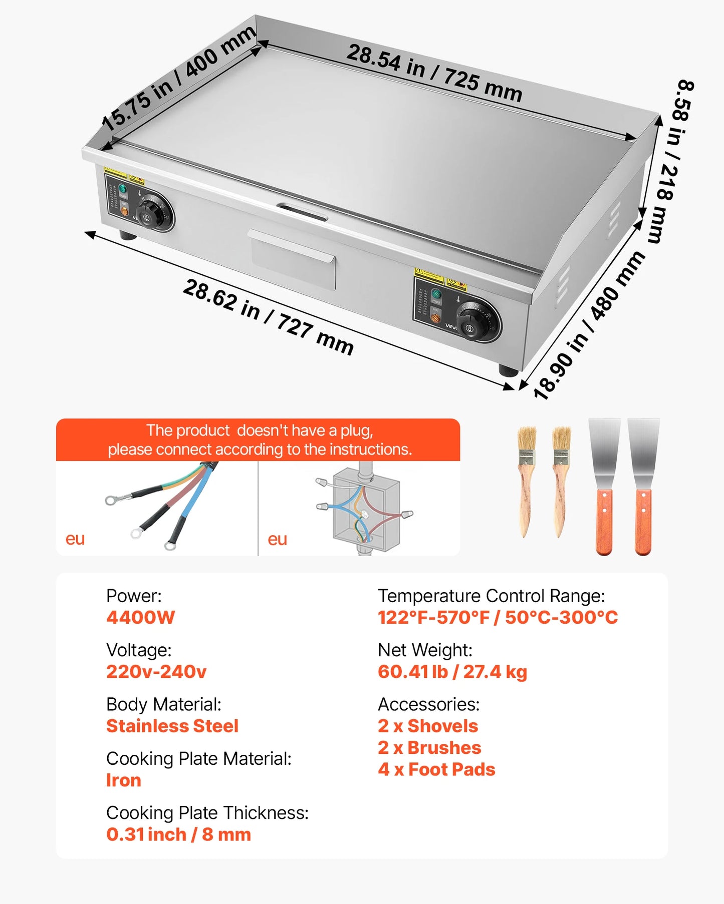 SucceBuy Commercial Electric Griddle With Adjustable Temperature Control