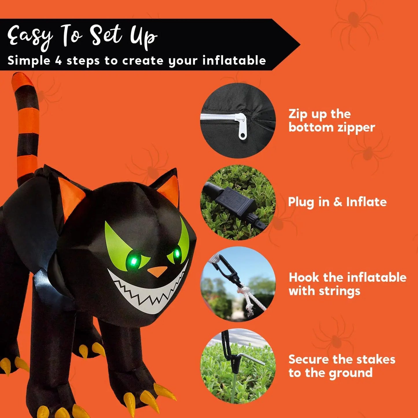 Joyfy Halloween Inflatable Cat With Moving Head And Led Lights