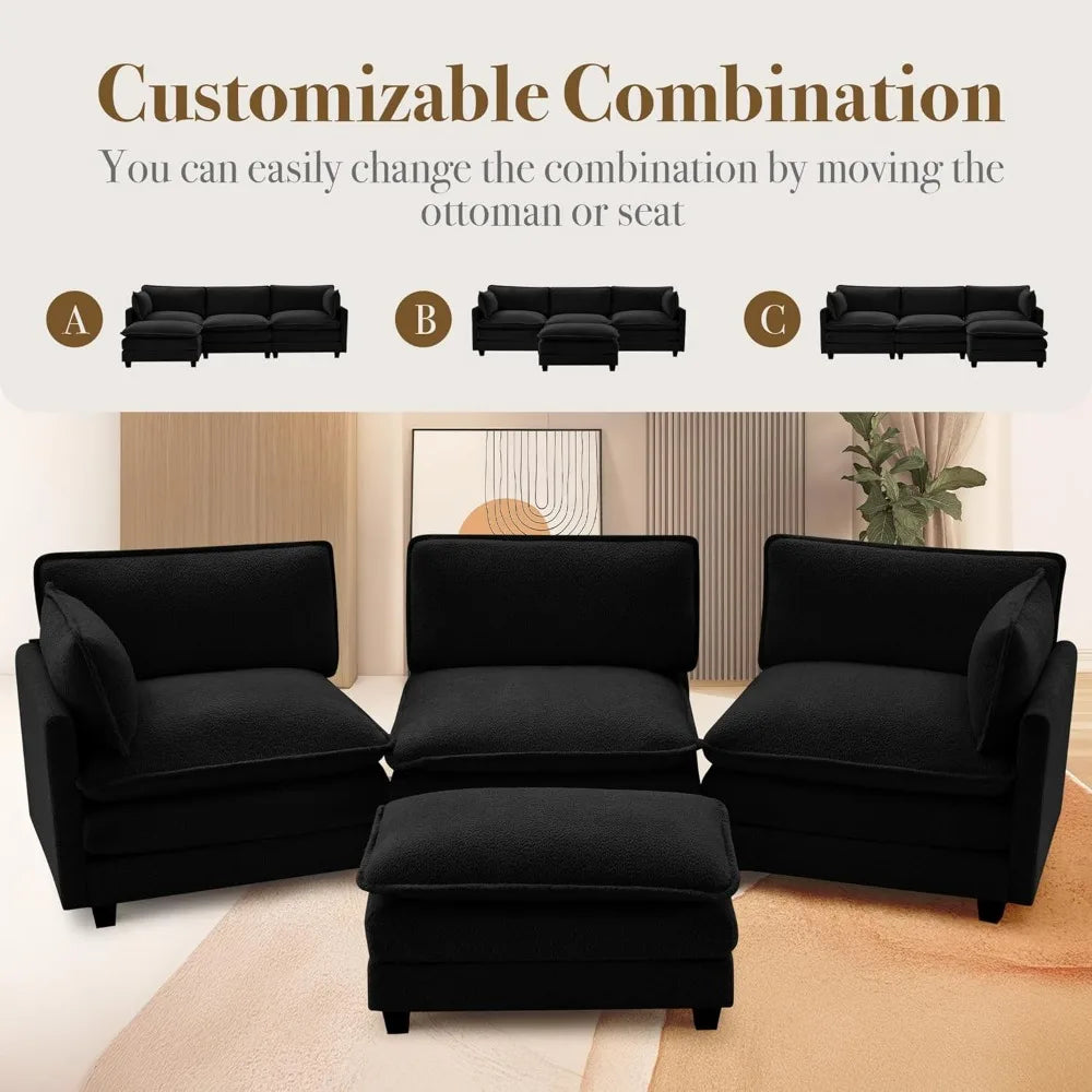 Modern Modular Cloud Sectional Sofa With Movable Ottoman