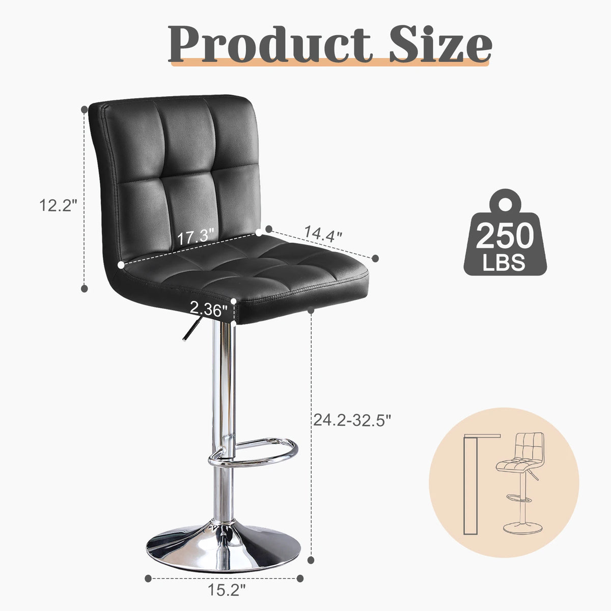 JHK PU Leather Upholstered Bar Stools With Comfortable Backrest