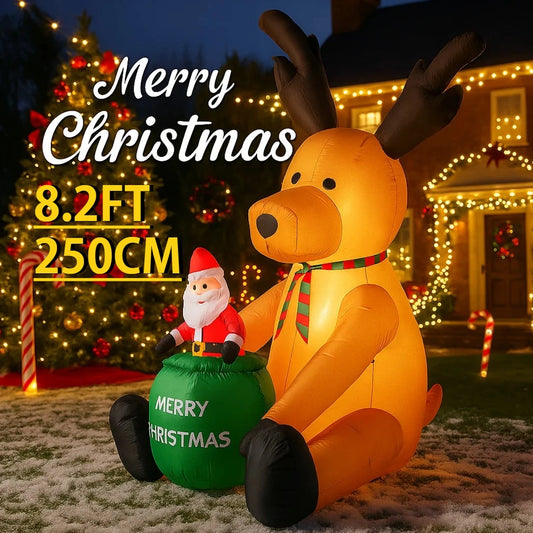 8.2FT LED Light Xmas Inflatable Santa Claus Reindeer Toys Yard Party Decoration Home Ornaments Supplies Christmas Holiday Gifts
