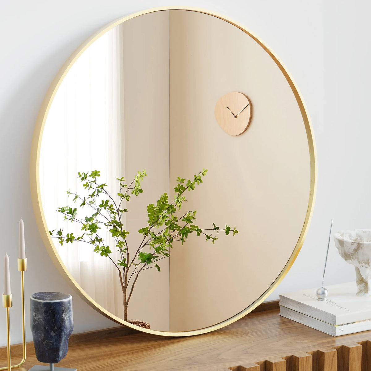 JHK Modern Round Framed Wall Mirror for Bedroom Decor