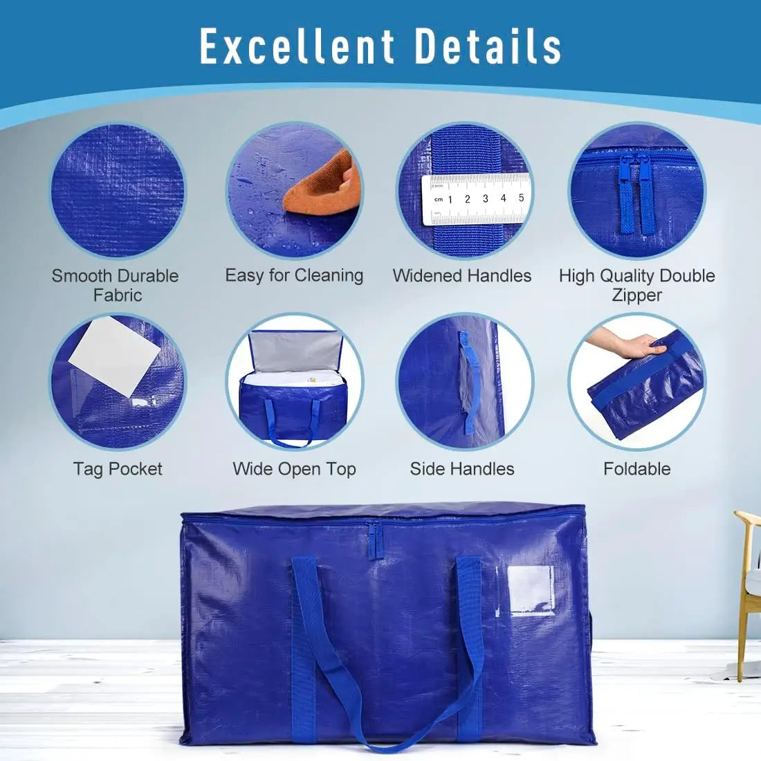 6 Pack Extra Large Moving Bags Heavy Duty with Zippers & Carrying Handles, Durable Storage Bags Moving Boxes for Closet Organize