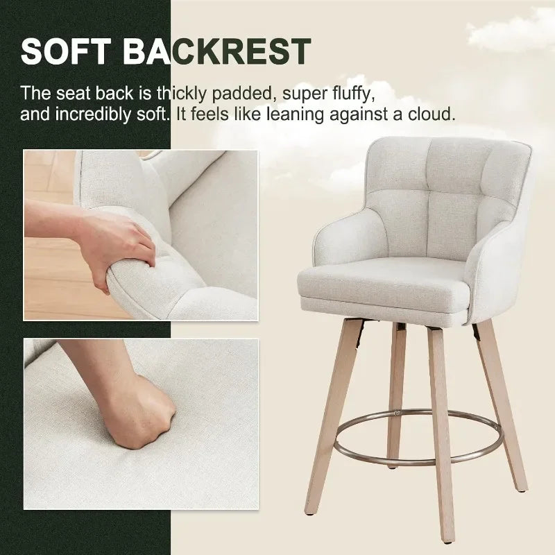 SAECKBERG 360 Degree Fabric Counter Height Swivel Bar Stools