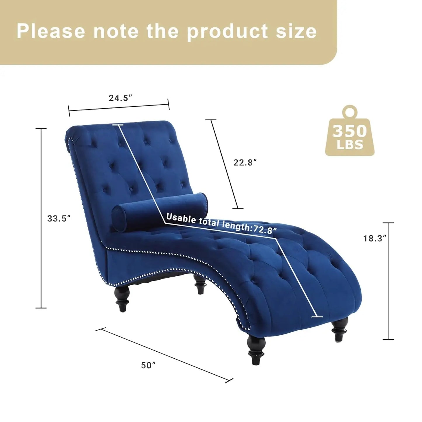 Velvet Tufted Chaise Lounge Chair With Pillow For Bedroom