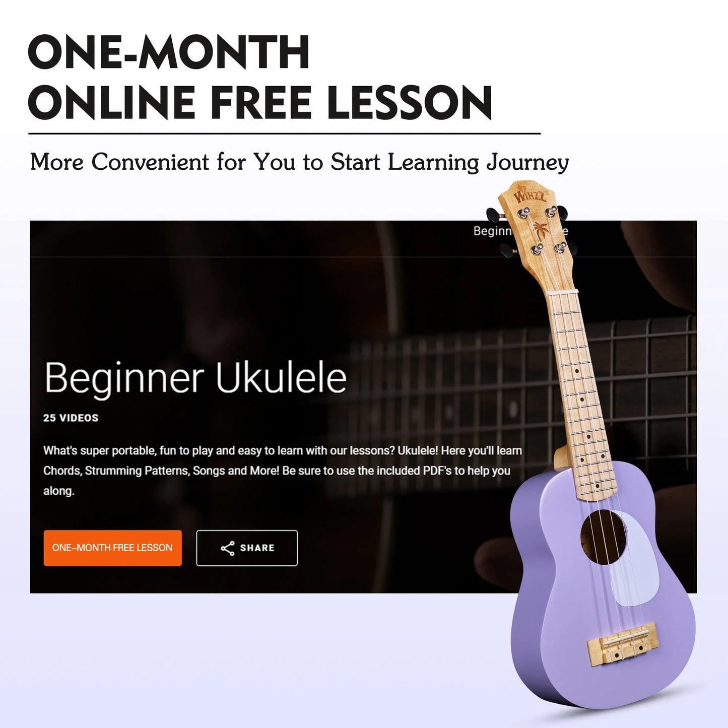 21 Inch Macaron Color Ukulele for Beginners, Full Starter Kit with Matte Finish, with Free Online Lessons