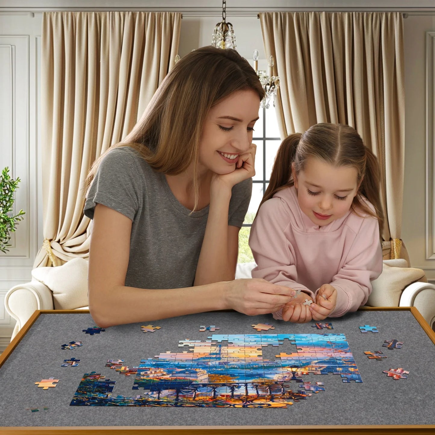 Jigsaw Puzzle Table With Adjustable Tilt, Wheels, Drawers