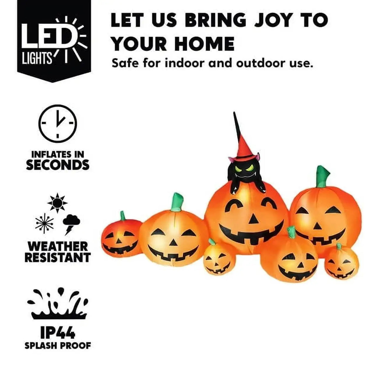 Joyfy Halloween Pumpkin Inflatable With Witch Cat And LED Lights