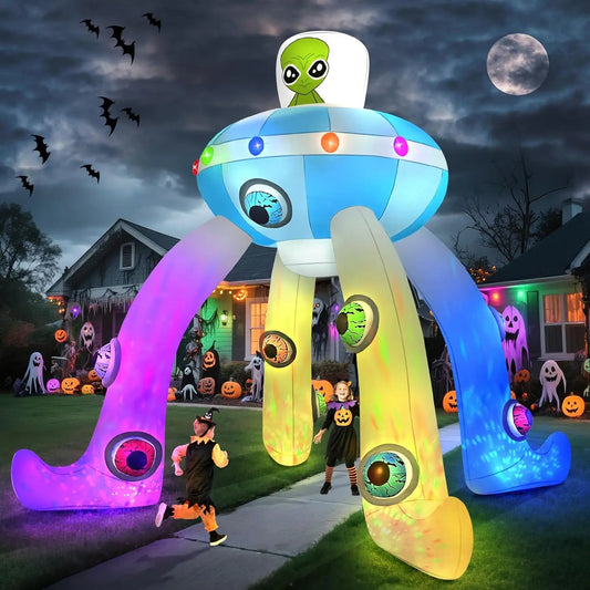 Alien UFO Inflatable Archway Decoration Featuring Flashing Halloween Lights