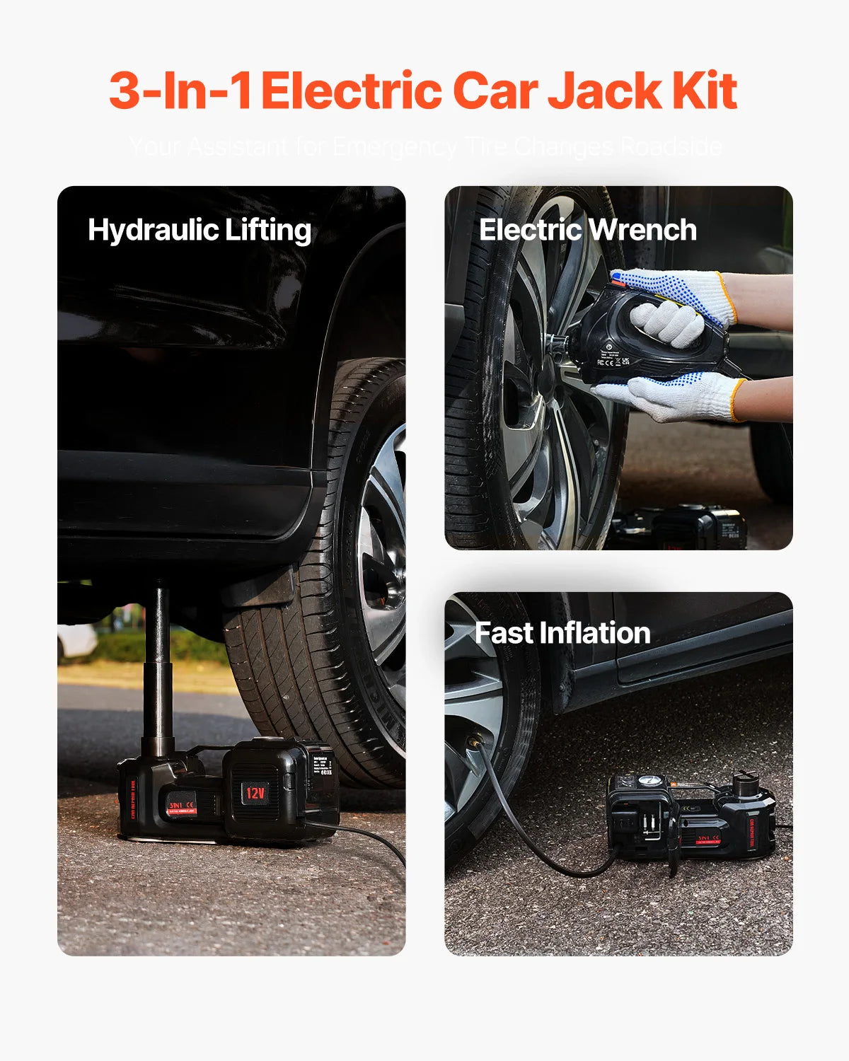 VEVOR Electric Car Jack 12V With Impact Wrench And LED Light