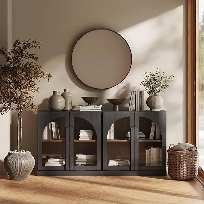 Belleze Modern Arched Sideboard With Glass Door And Storage Shelves