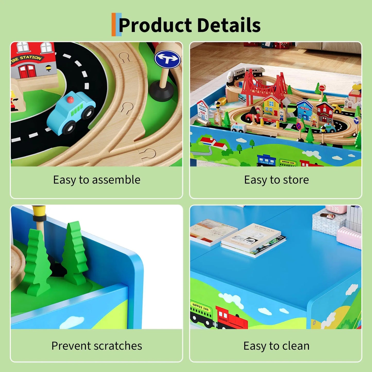 78PCS 4-in-1 Wooden Train Table Set For Kids, Reversible Activity Desk Art Easel Building Block Table With Tracks & Storage Bin